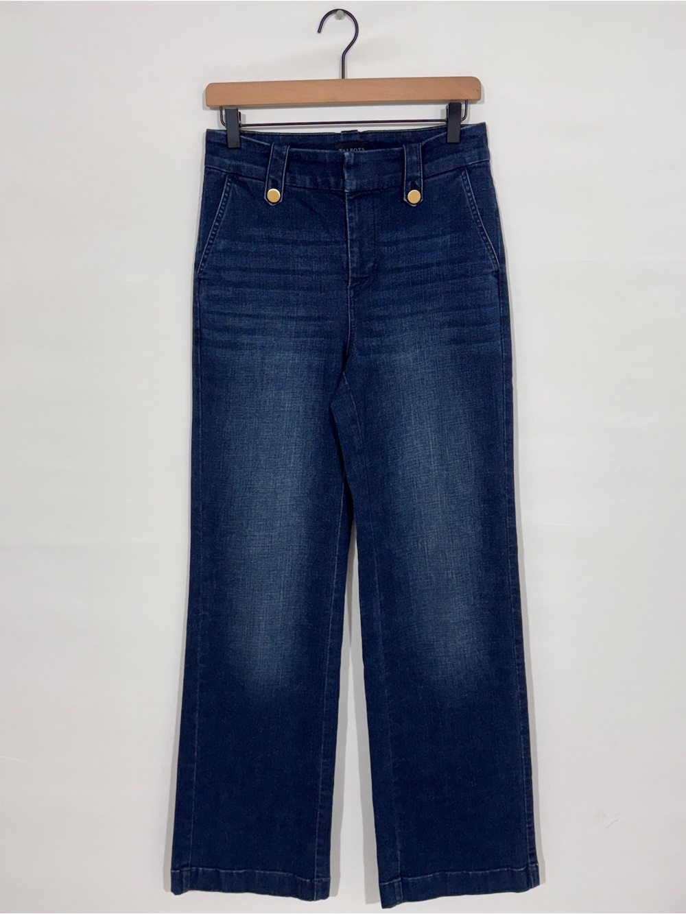 WJ393 {Talbots} "Wide Leg Jean" Dark Blue Relaxed Loose Trouser Denim Jeans